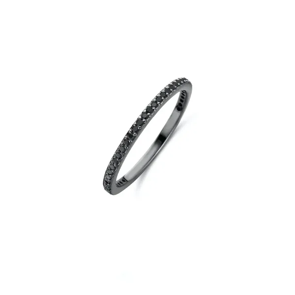 Chic polierter Ring 1,5 mm - Sterlingsilber schwarz rhodiniert - Zirkonia